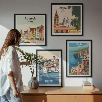Landskaber i europæiske byer billedvæg til over sofaen
