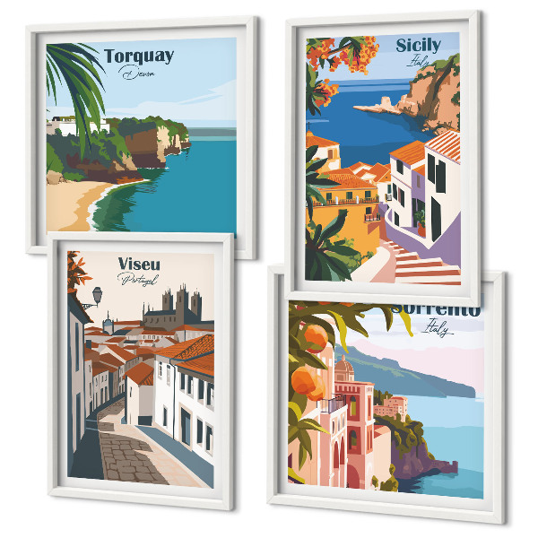 Billedsæt med ramme Retro illustrationer af verdens byer