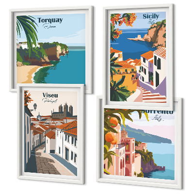 Billedsæt med ramme Retro illustrationer af verdens byer