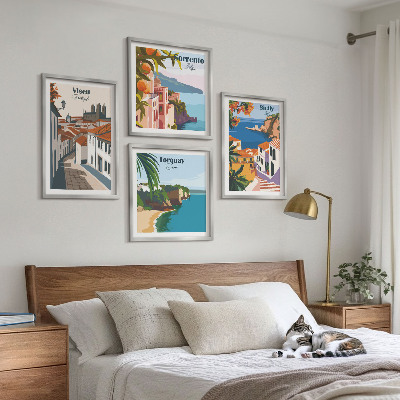 Billedsæt med ramme Retro illustrationer af verdens byer