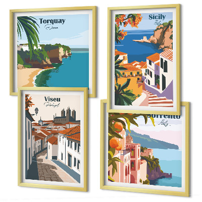 Billedsæt med ramme Retro illustrationer af verdens byer