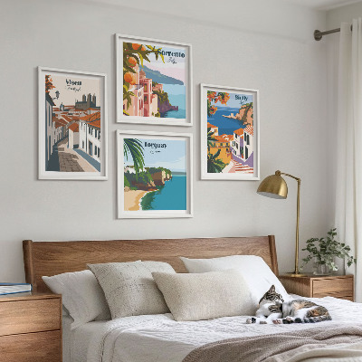 Billedsæt med ramme Retro illustrationer af verdens byer