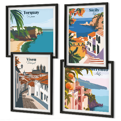 Billedsæt med ramme Retro illustrationer af verdens byer
