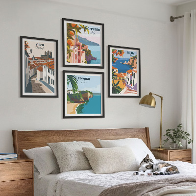 Billedsæt med ramme Retro illustrationer af verdens byer