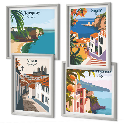 Billedsæt med ramme Retro illustrationer af verdens byer