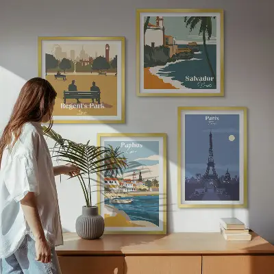 Kystbyernes arkitektur billedvæg over sofa