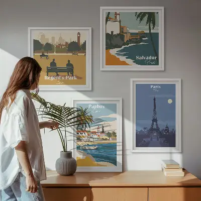 Kystbyernes arkitektur billedvæg over sofa