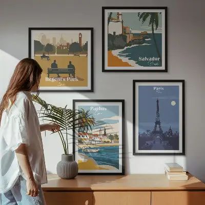 Kystbyernes arkitektur billedvæg over sofa