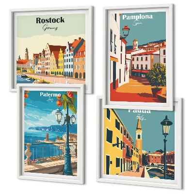 Billedsæt med ramme Retro byillustrationer