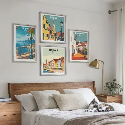 Retro byillustrationer billedsæt med ramme