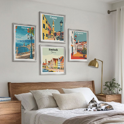 Billedsæt med ramme Retro byillustrationer