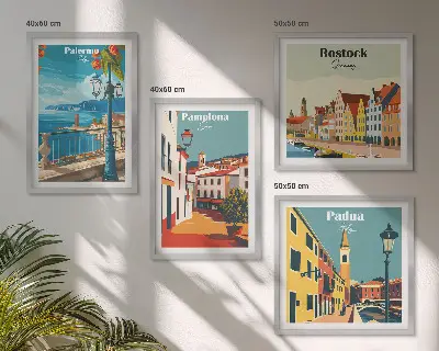 Retro byillustrationer billedsæt med ramme