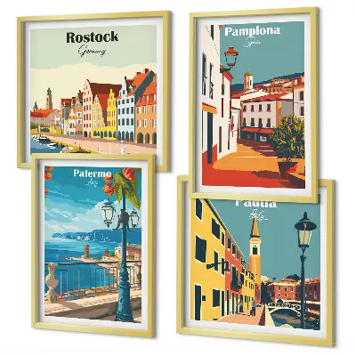 Retro byillustrationer billedsæt med ramme