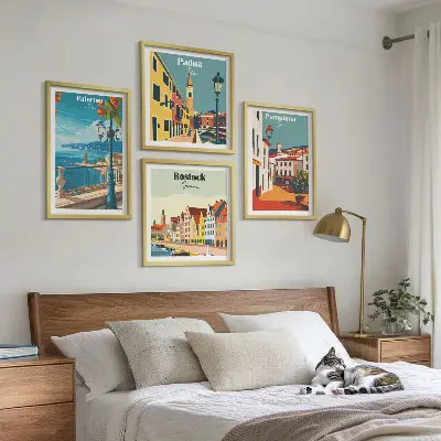 Retro byillustrationer billedsæt med ramme