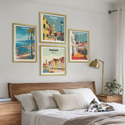 Billedsæt med ramme Retro byillustrationer