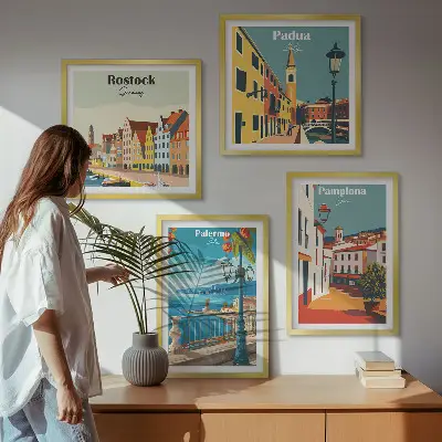 Retro byillustrationer billedsæt med ramme