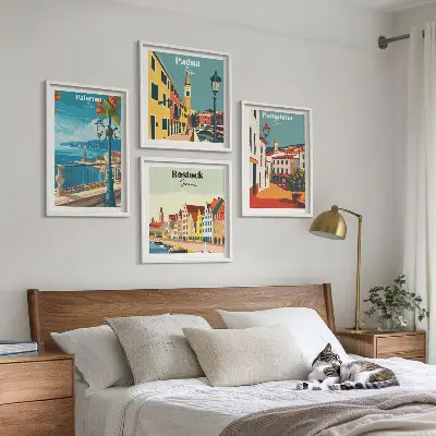 Retro byillustrationer billedsæt med ramme