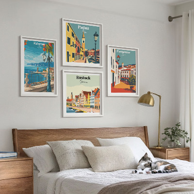 Billedsæt med ramme Retro byillustrationer