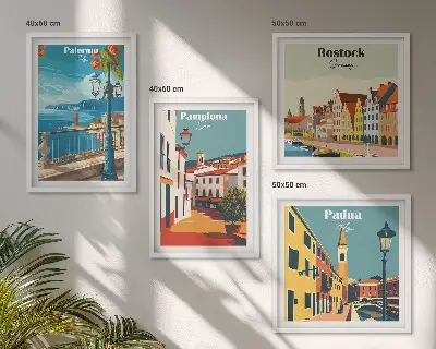 Retro byillustrationer billedsæt med ramme