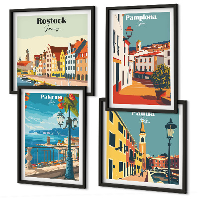 Billedsæt med ramme Retro byillustrationer