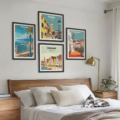 Retro byillustrationer billedsæt med ramme