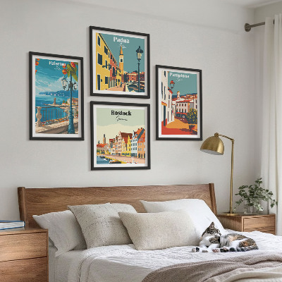 Billedsæt med ramme Retro byillustrationer