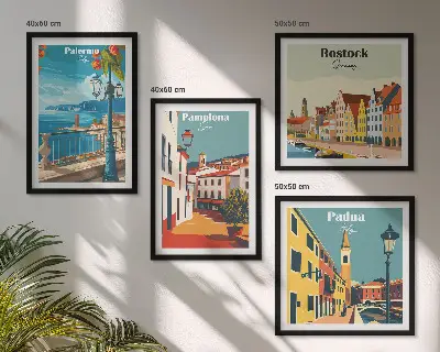 Retro byillustrationer billedsæt med ramme