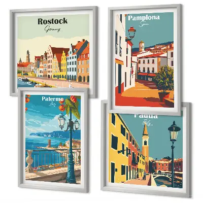 Retro byillustrationer billedsæt med ramme