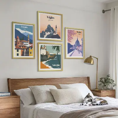 Billedvæg med retroarkitektur i bjergene til ophæng over sofaen
