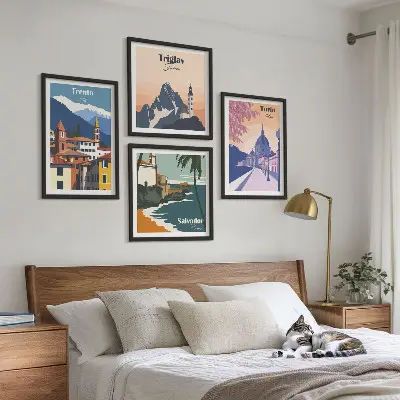 Billedvæg med retroarkitektur i bjergene til ophæng over sofaen