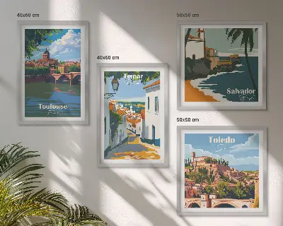 Retro bygrafik billedsæt med ramme