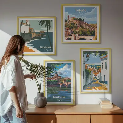 Retro bygrafik billedsæt med ramme
