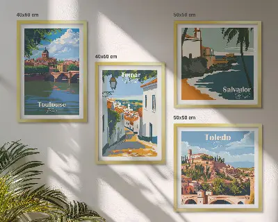 Retro bygrafik billedsæt med ramme