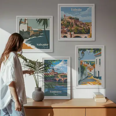 Retro bygrafik billedsæt med ramme