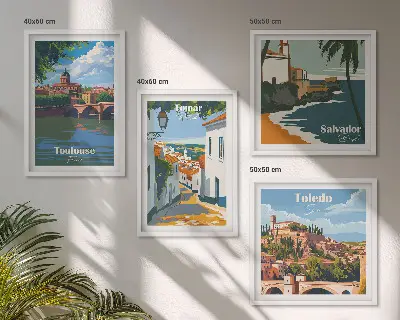 Retro bygrafik billedsæt med ramme