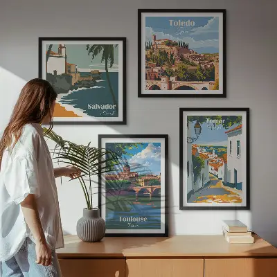 Retro bygrafik billedsæt med ramme