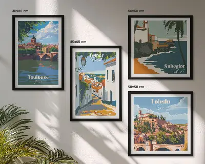 Retro bygrafik billedsæt med ramme