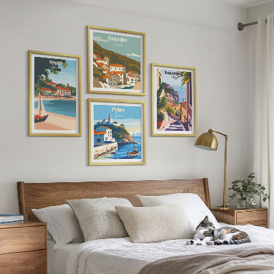 Billedvæg over sofa Illustrationer af kystbyer