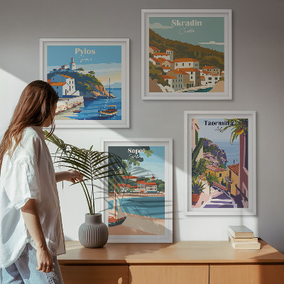 Billedvæg over sofa Illustrationer af kystbyer