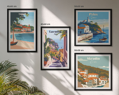 Billedvæg over sofa Illustrationer af kystbyer