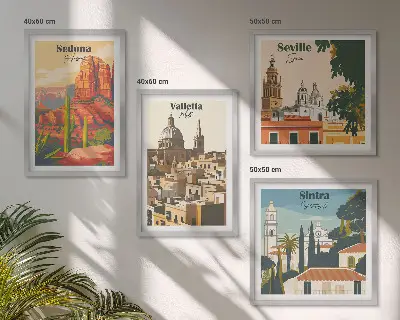 Retro bybilleder Sedona Sintra billedsæt med ramme