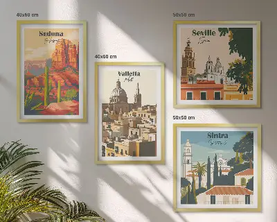 Retro bybilleder Sedona Sintra billedsæt med ramme