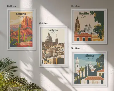 Retro bybilleder Sedona Sintra billedsæt med ramme