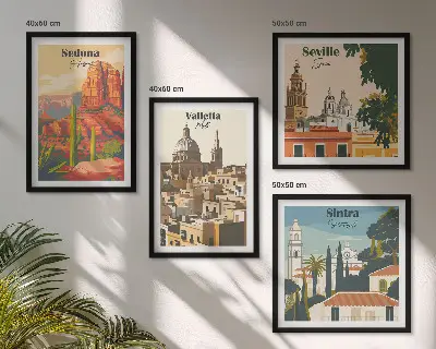 Retro bybilleder Sedona Sintra billedsæt med ramme