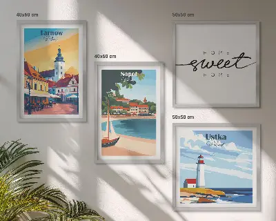 Billedsæt med ramme motiver af polske byer som Ustka Tarnów og Sopot