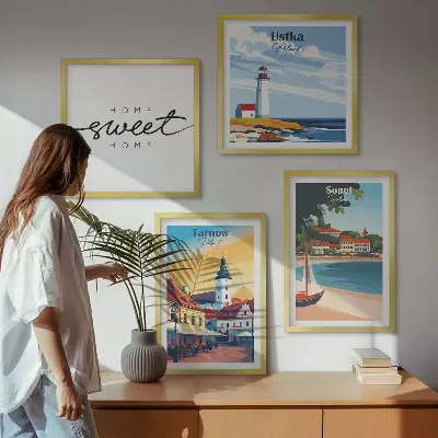 Billedsæt med ramme motiver af polske byer som Ustka Tarnów og Sopot