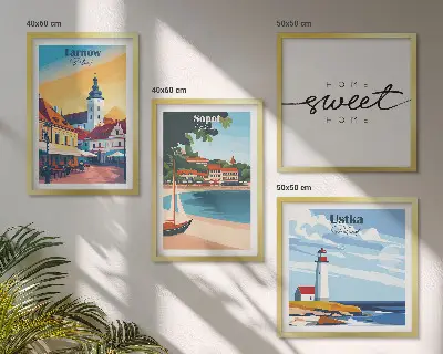 Billedsæt med ramme motiver af polske byer som Ustka Tarnów og Sopot