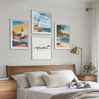 Billedsæt med ramme motiver af polske byer som Ustka Tarnów og Sopot
