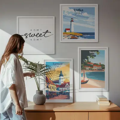 Billedsæt med ramme motiver af polske byer som Ustka Tarnów og Sopot