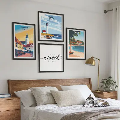 Billedsæt med ramme motiver af polske byer som Ustka Tarnów og Sopot